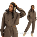 Autumn fleece thickened leaky navel hooded sweatshirt set